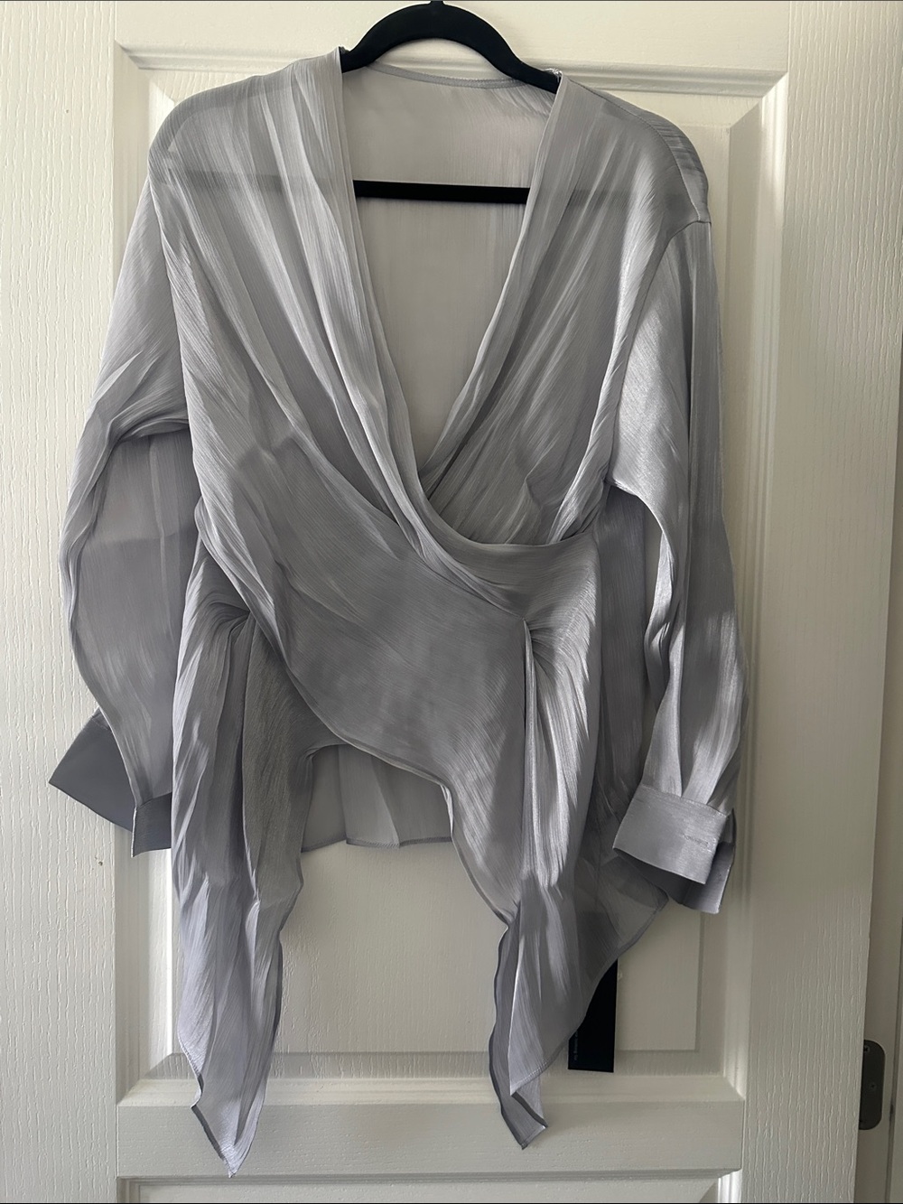Women’s Draped Satin-Look Blouse - Light Silver